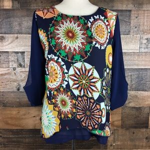 Kivenst Highfashion Abstract Blue Blouse 3XL